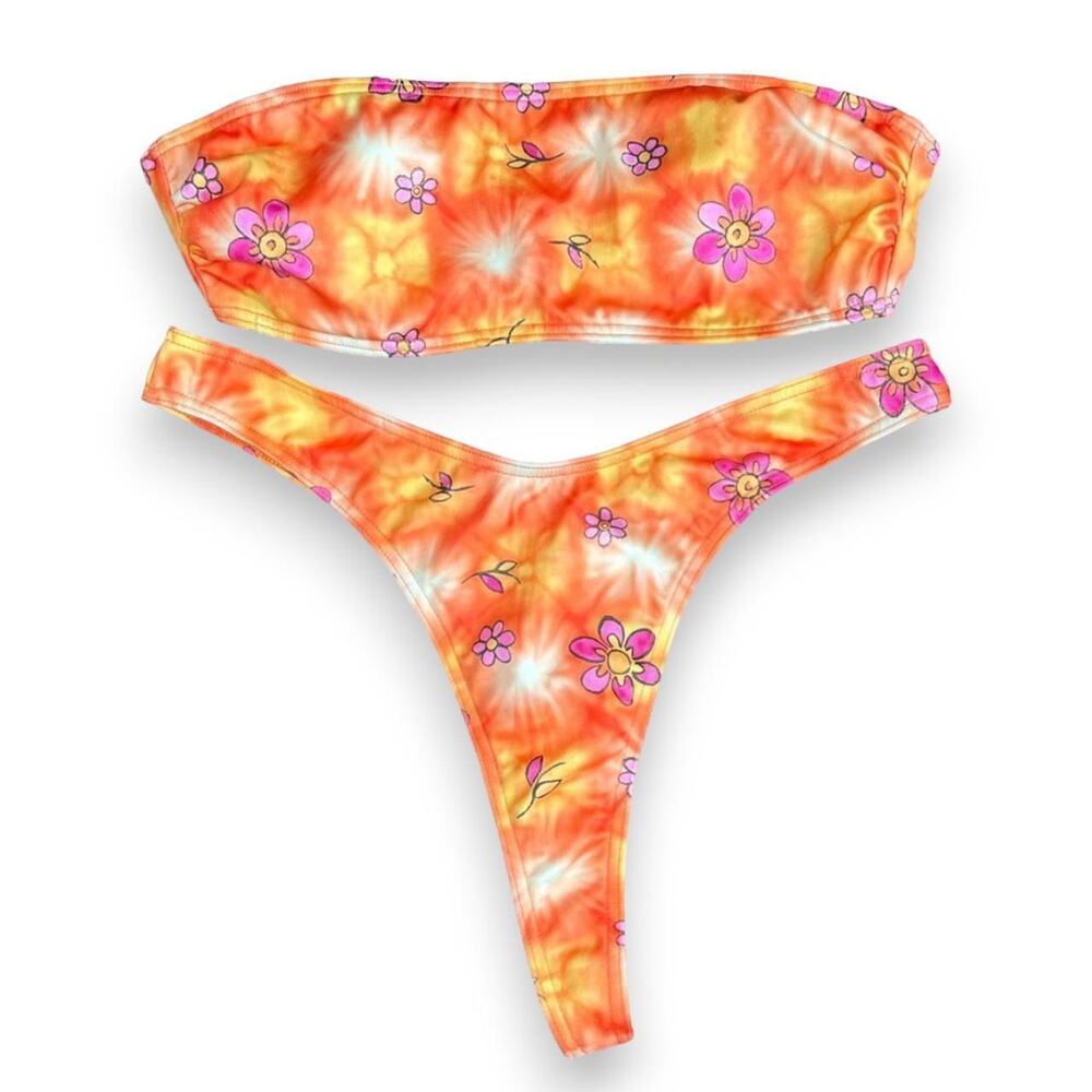 Vintage deadstock orange floral thong bikini